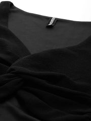 Women Black Front Twisted Knot Crop Top