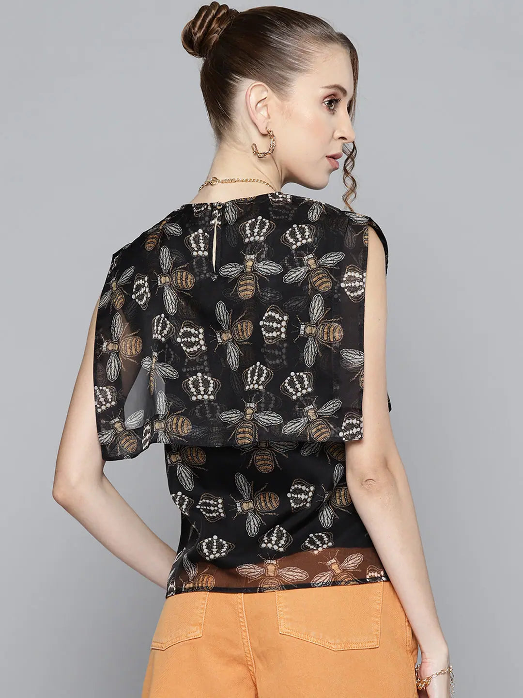 Black Beetle Print Sailor Top | Women's Fashion Top