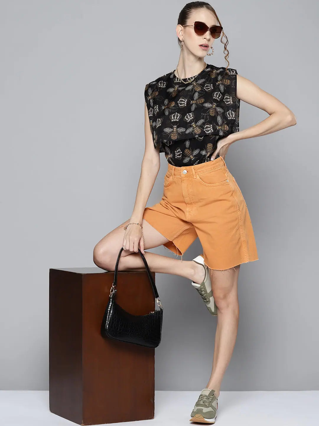 Black Beetle Print Sailor Top | Women's Fashion Top