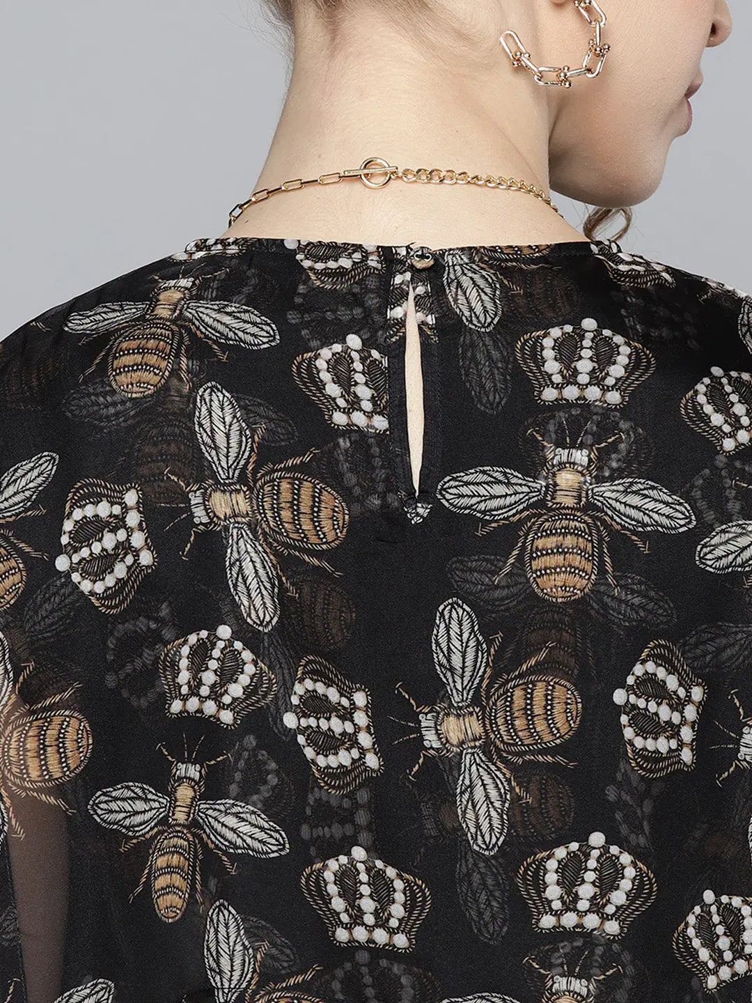 Black Beetle Print Sailor Top | Women's Fashion Top