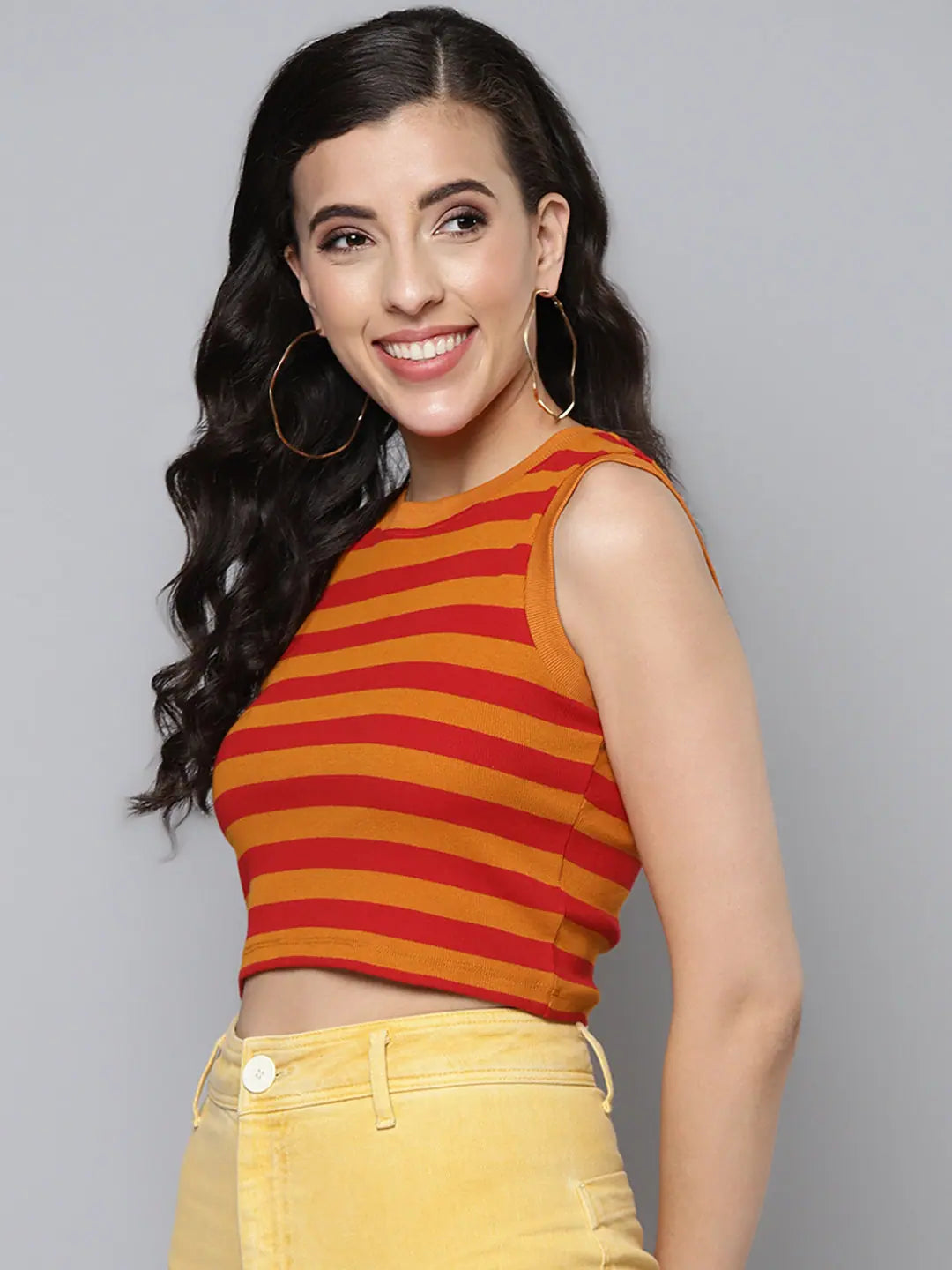 Rust & Red Rib Crop Top - Sleeveless Women's Top Online
