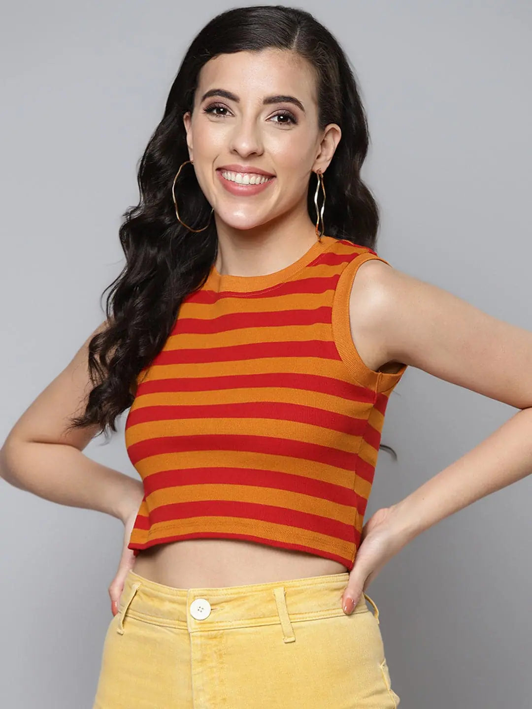 Rust & Red Rib Crop Top - Sleeveless Women's Top Online