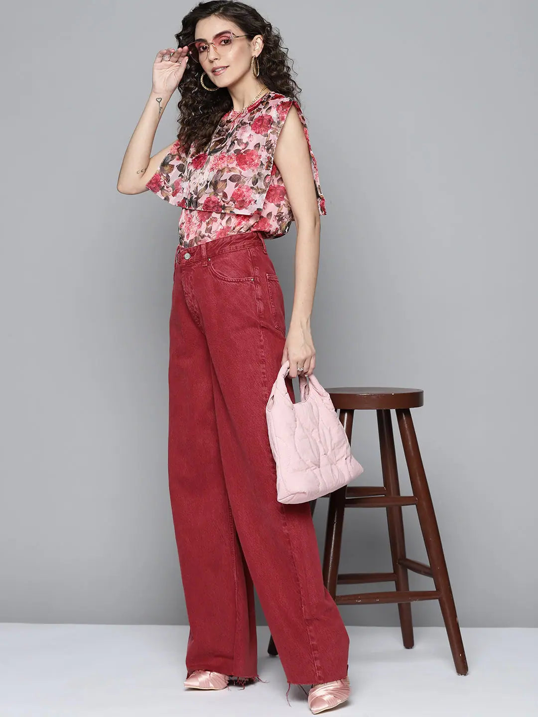 Pink Floral Sailor Top | Women's Organza Top Online Shop