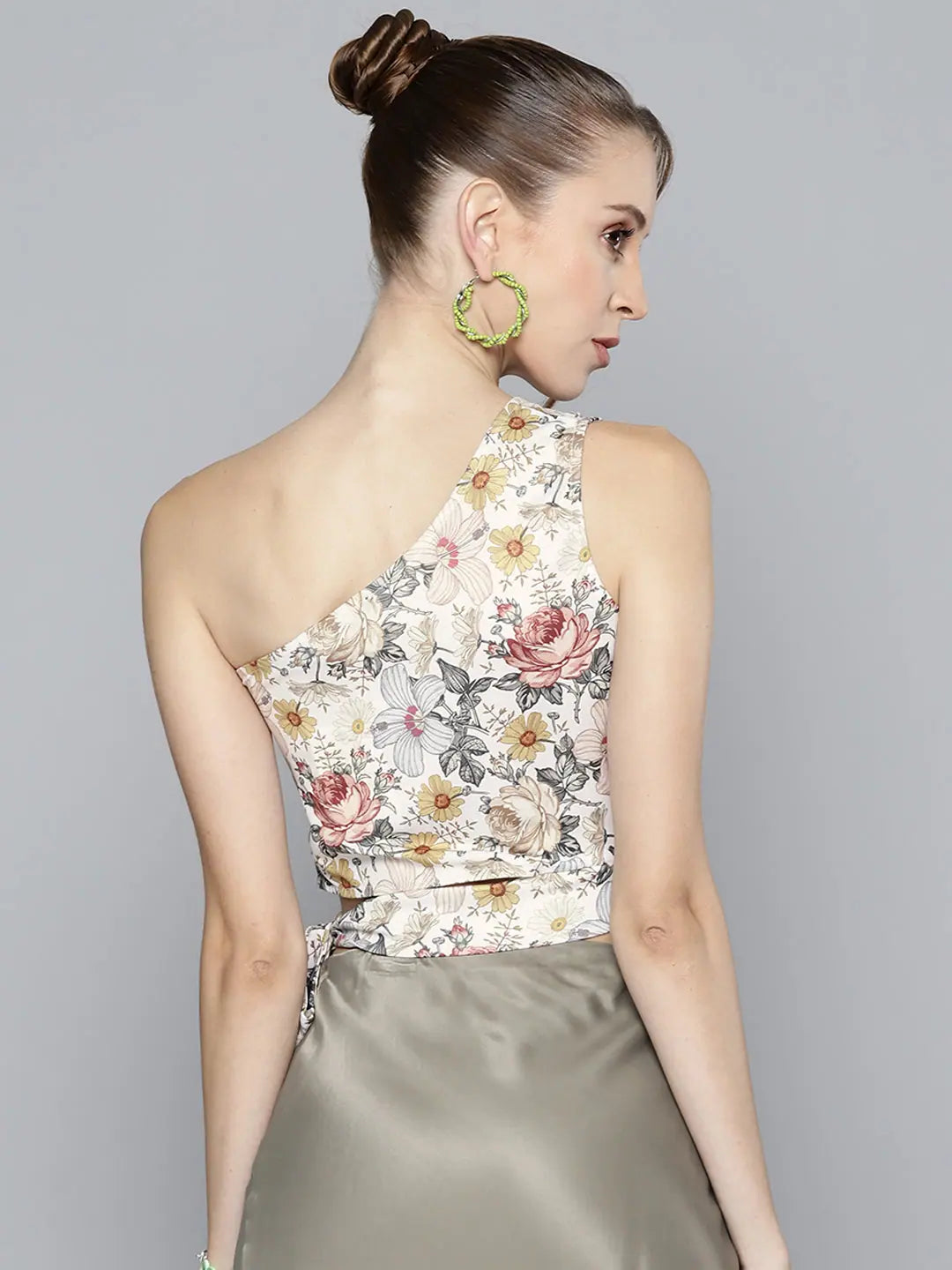 Off White Floral Crop Top | Women's Shoulder Top Online