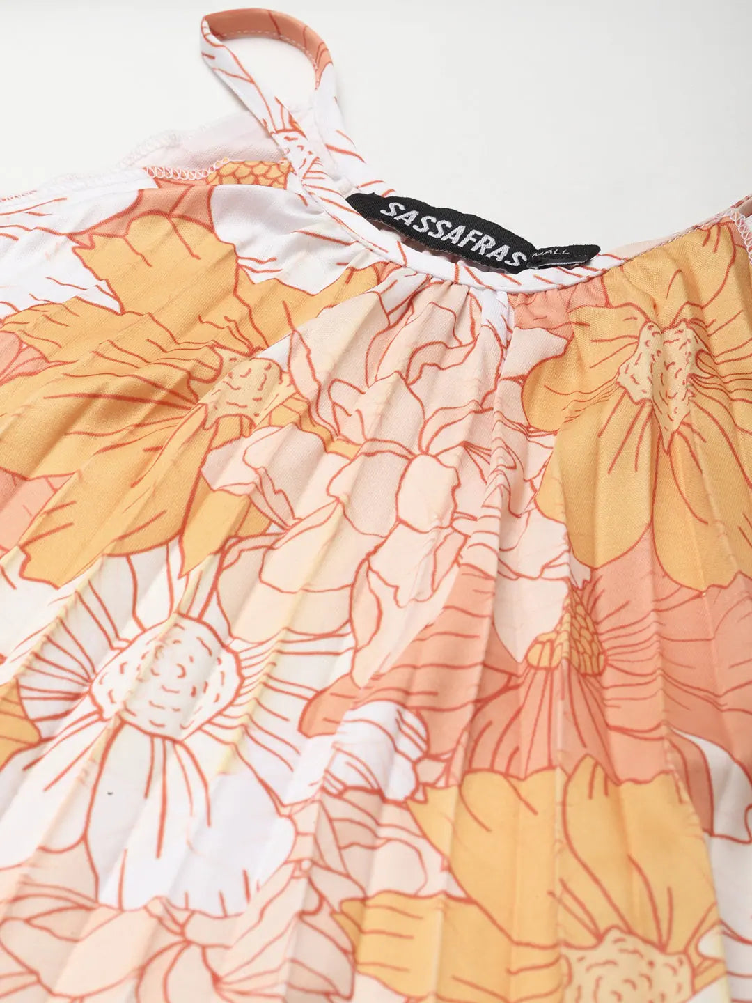 Mustard Floral Halter Top - Pleated Women's Top | Online