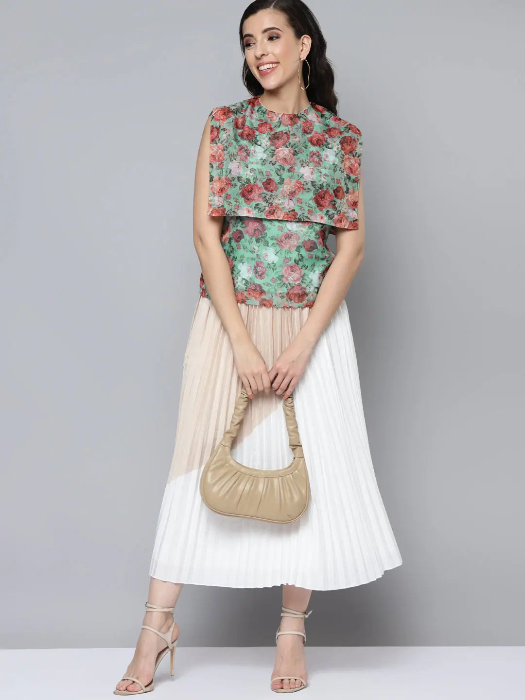 Women's Sea Green Floral Organza Top | Western Wear Outfits