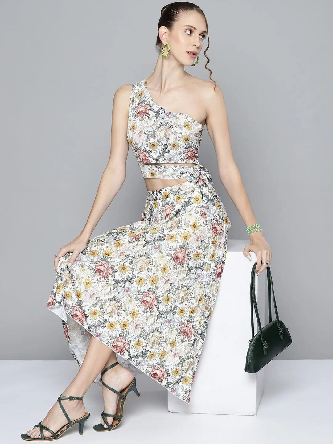 Off White Floral Pleated Skirt | Women's Western Clothing