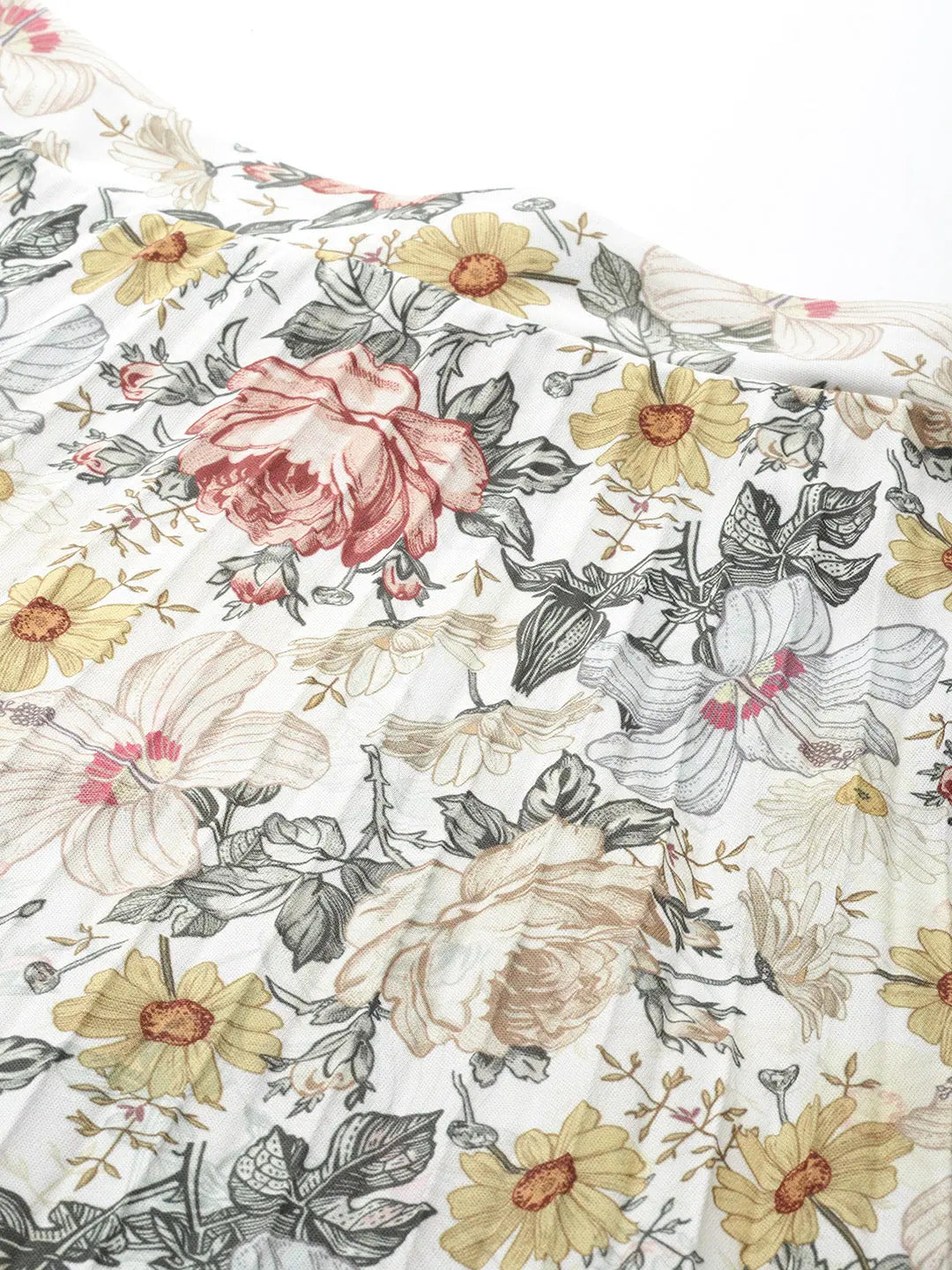 Off White Floral Pleated Skirt | Women's Western Clothing