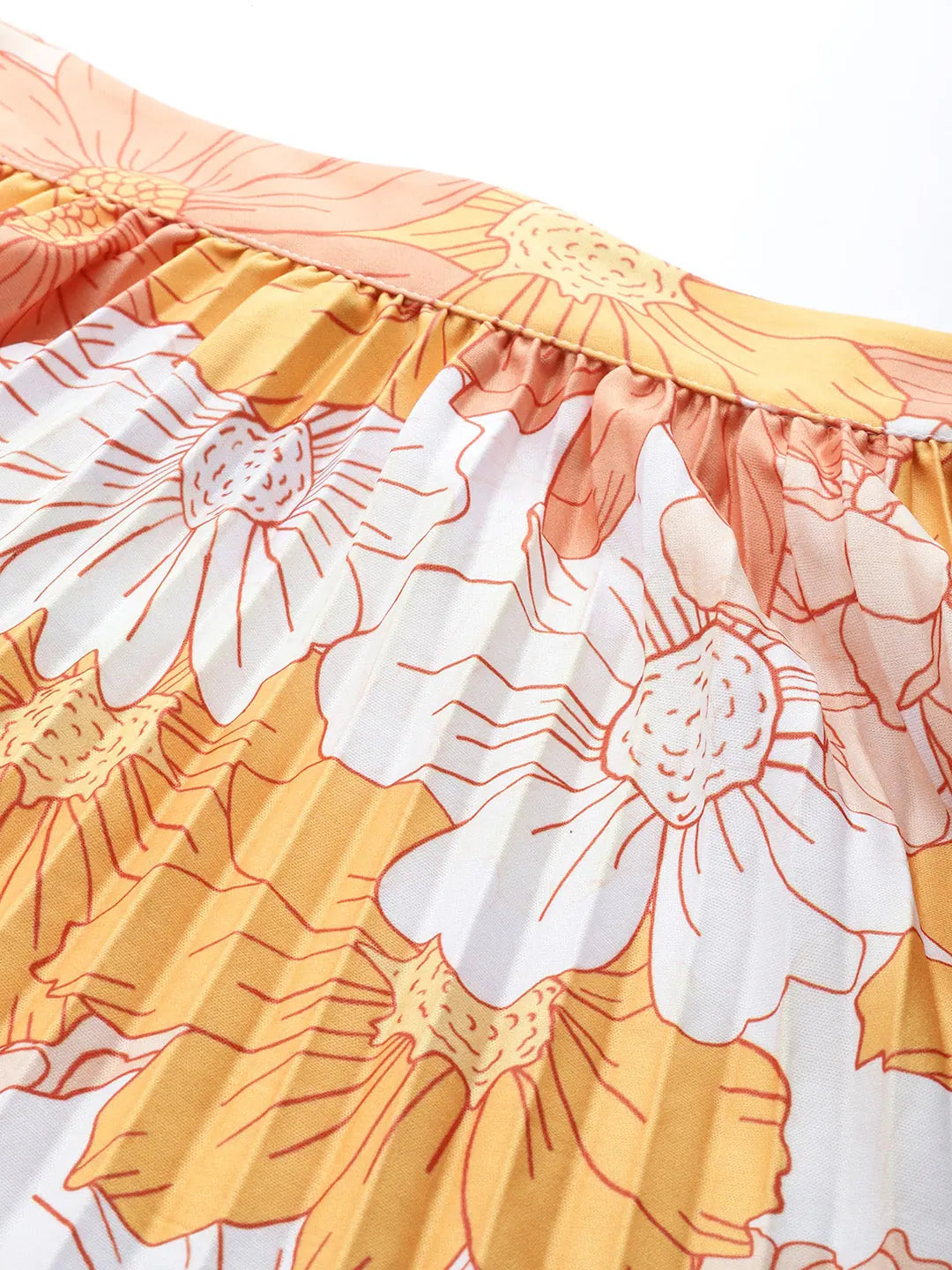 Mustard Floral Pleated Skirt - Women's Western Clothing
