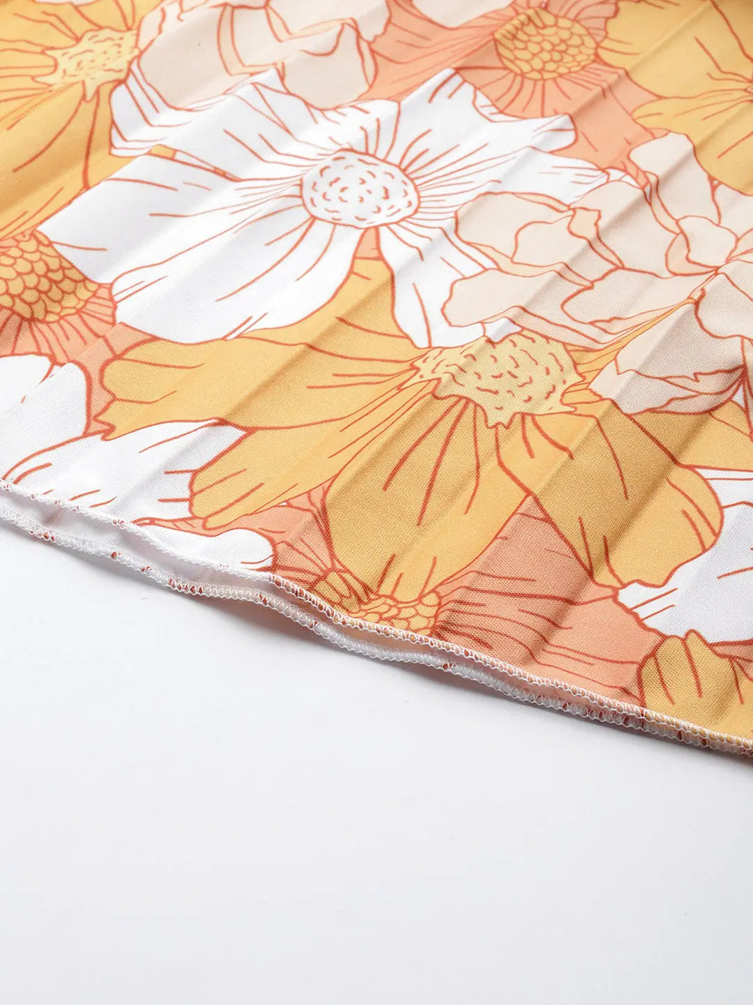 Mustard Floral Pleated Skirt - Women's Western Clothing