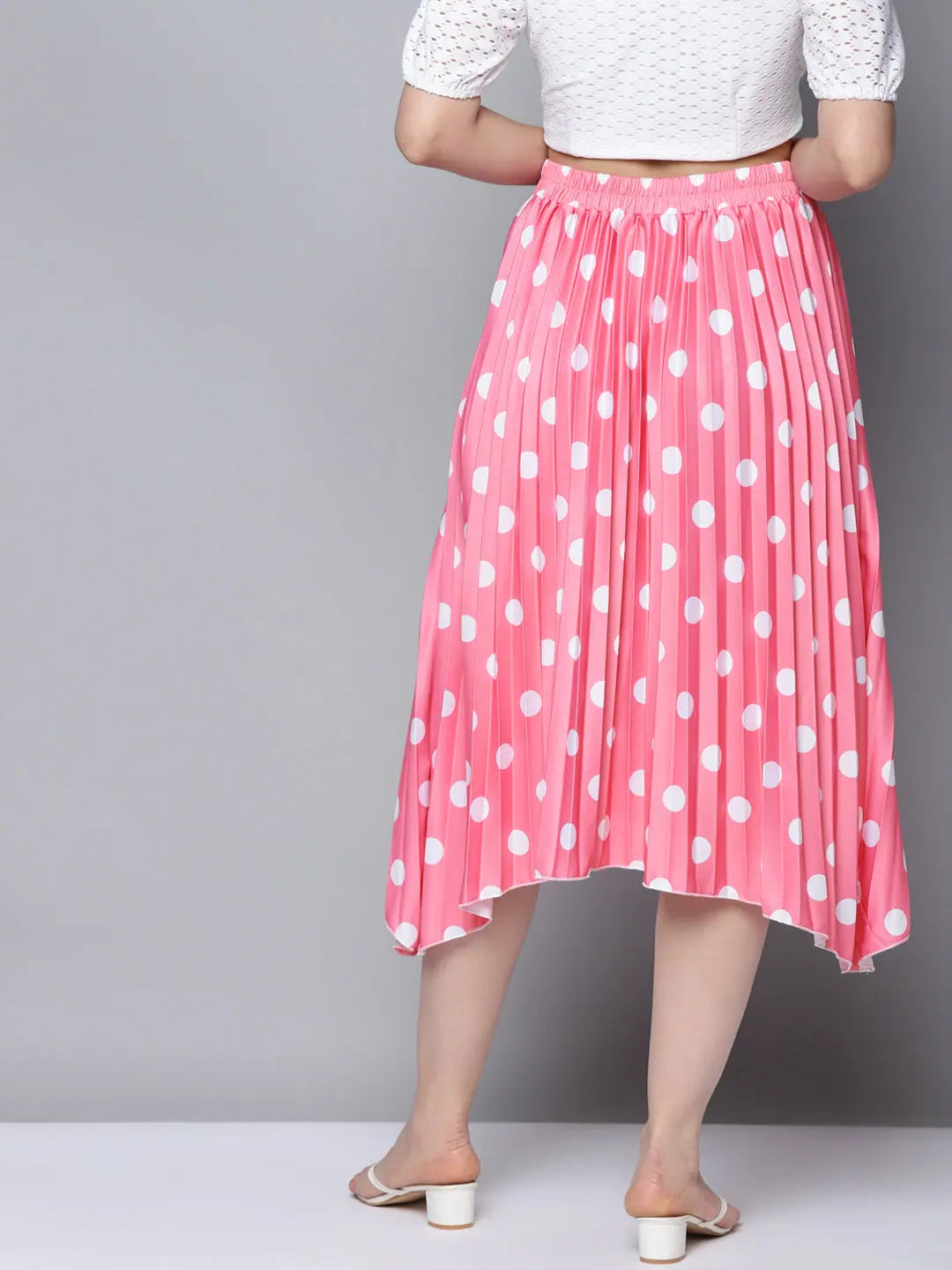 Pink Polka Dot Pleated Skirt - Women's Western Wear