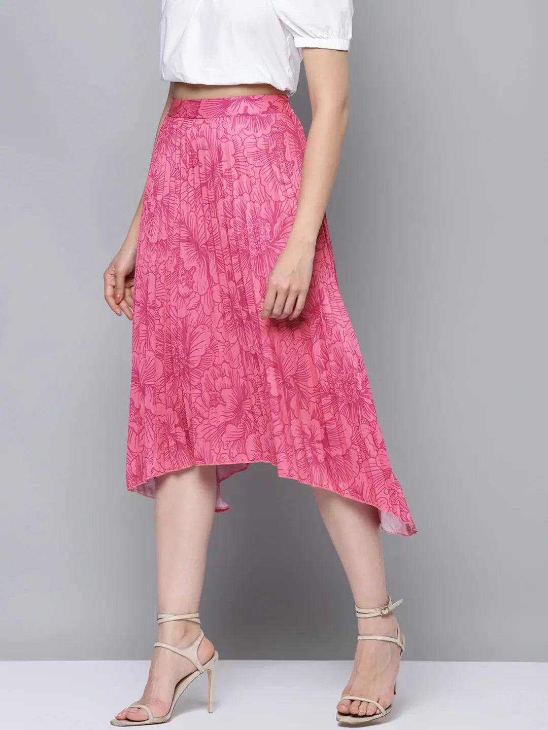 Fuchsia Floral Pleated Skirt - Women's Lehenga Collection