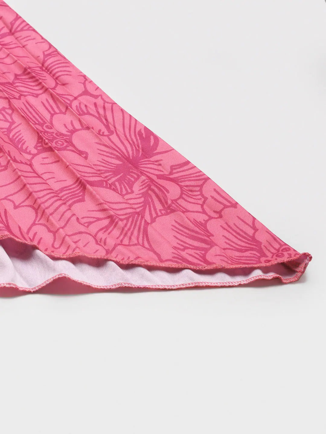 Fuchsia Floral Pleated Skirt - Women's Lehenga Collection