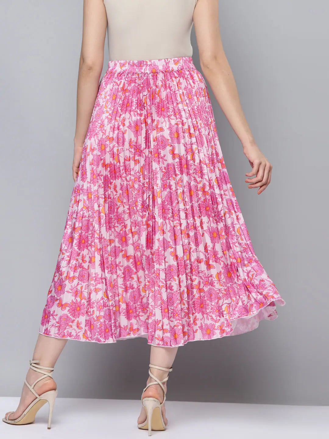 Pink Floral Pleated Skirt - Stylish Women's Western Wear