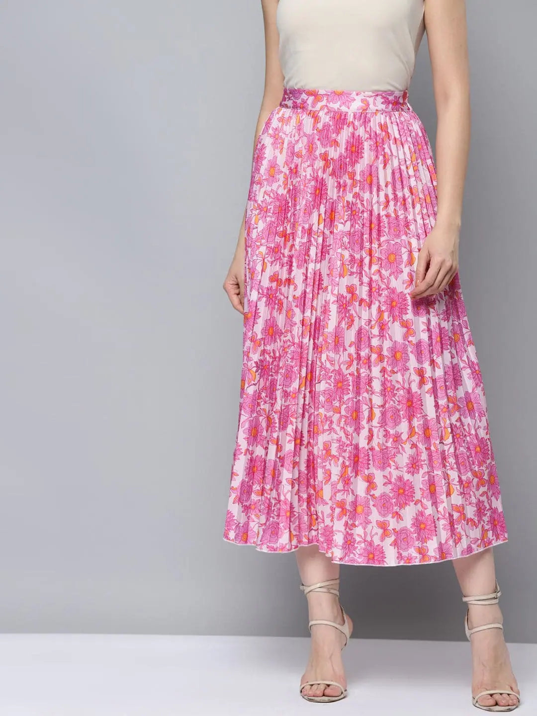 Pink Floral Pleated Skirt - Stylish Women's Western Wear