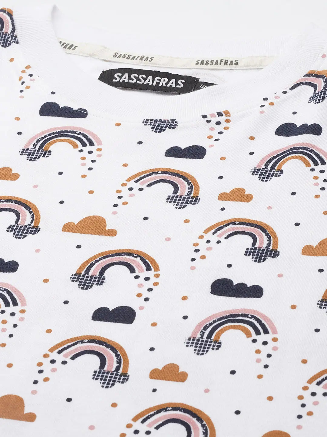 White Rainbow Print T-Shirt Dress - Festive Lehenga Style