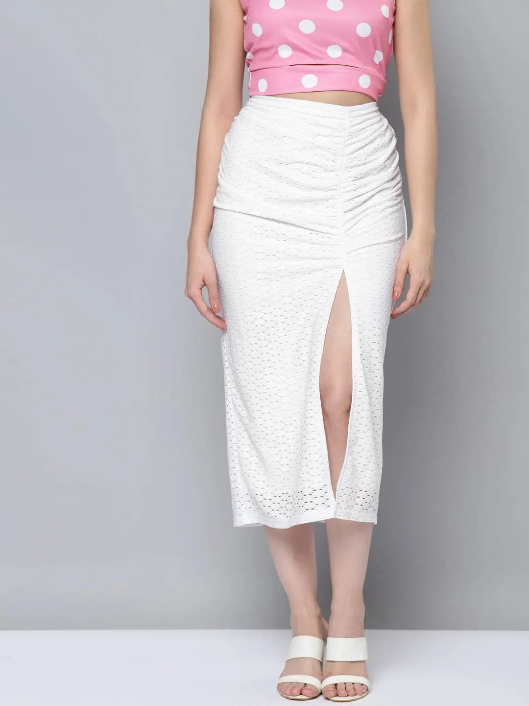 White Schiffli Ruched Skirt - Women's Western Wear Clothing