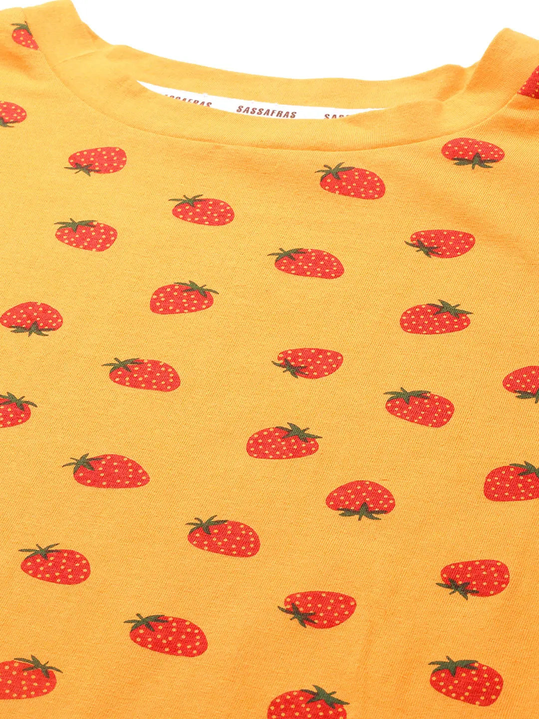 Mustard Strawberry T-Shirt Dress | Comfort Fit & Cotton