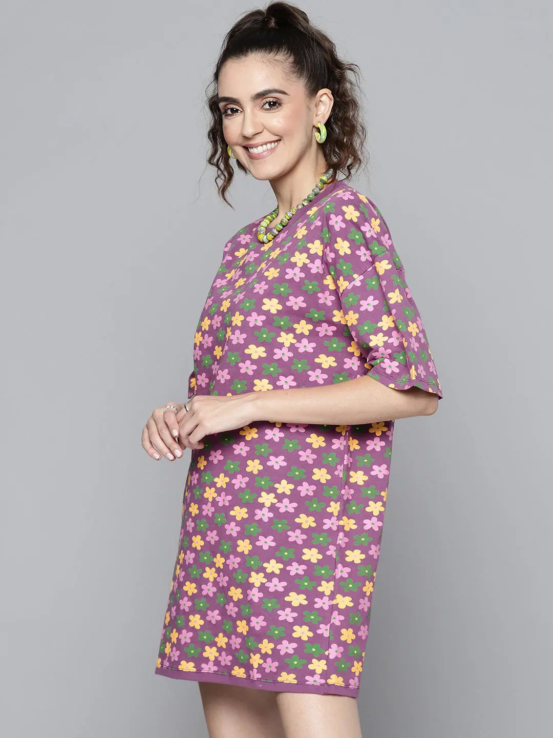 Purple Floral T-Shirt Dress | Printed Lehenga for Women