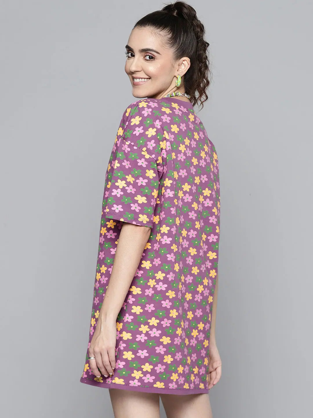 Purple Floral T-Shirt Dress | Printed Lehenga for Women