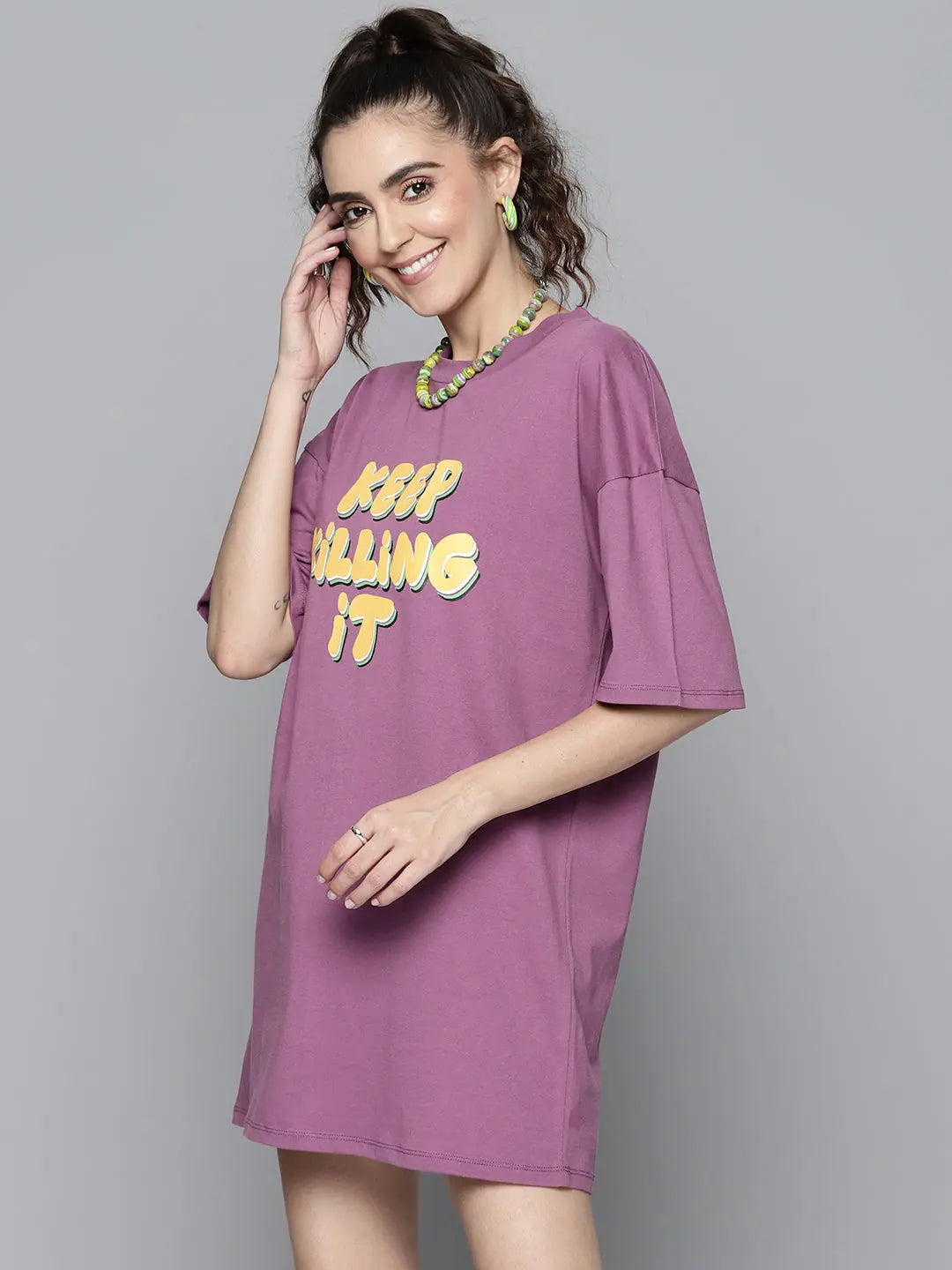 Purple Graphic T-Shirt Dress | Women's Casual Comfort Fit
