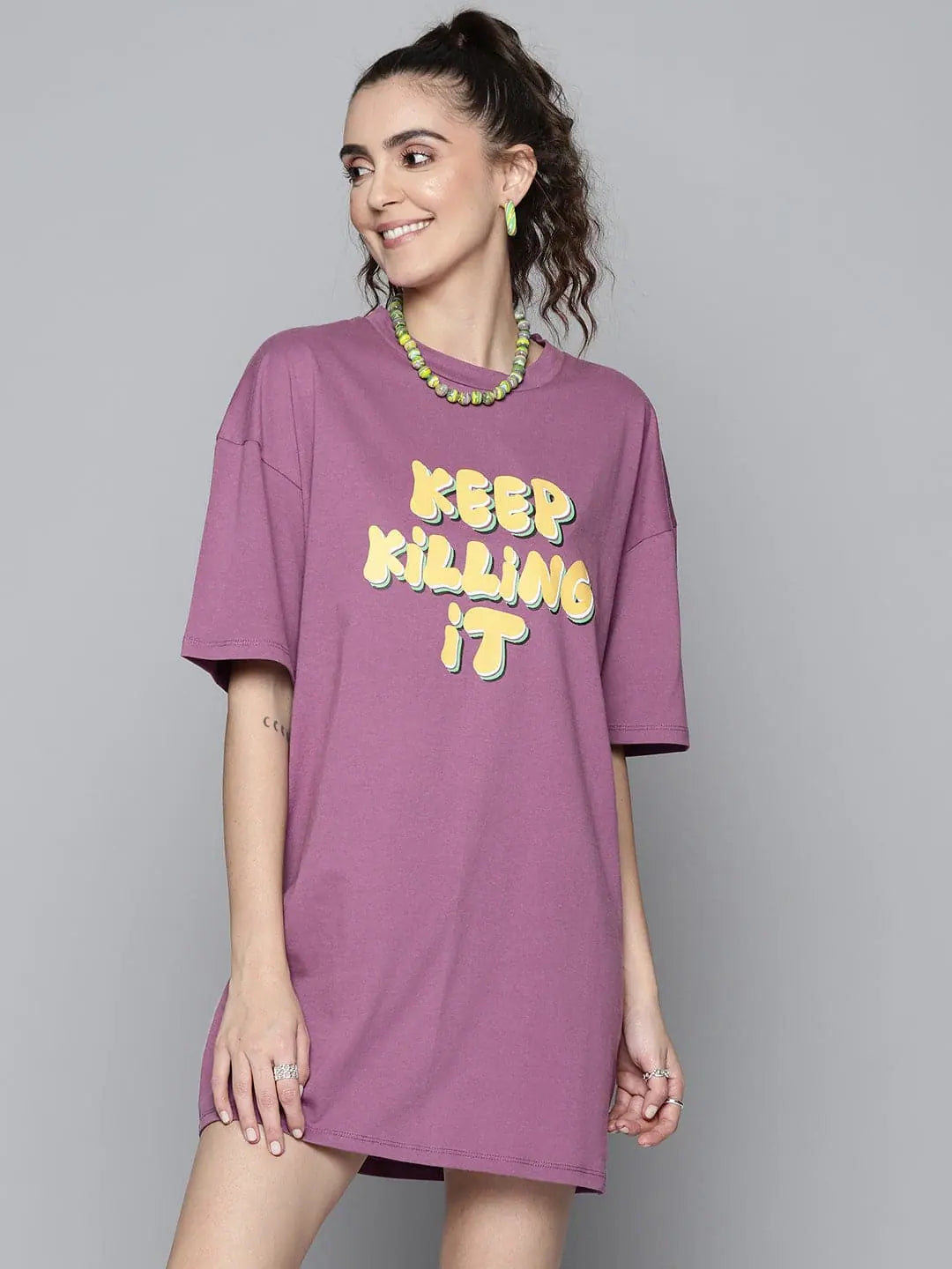 Purple Graphic T-Shirt Dress | Women's Casual Comfort Fit