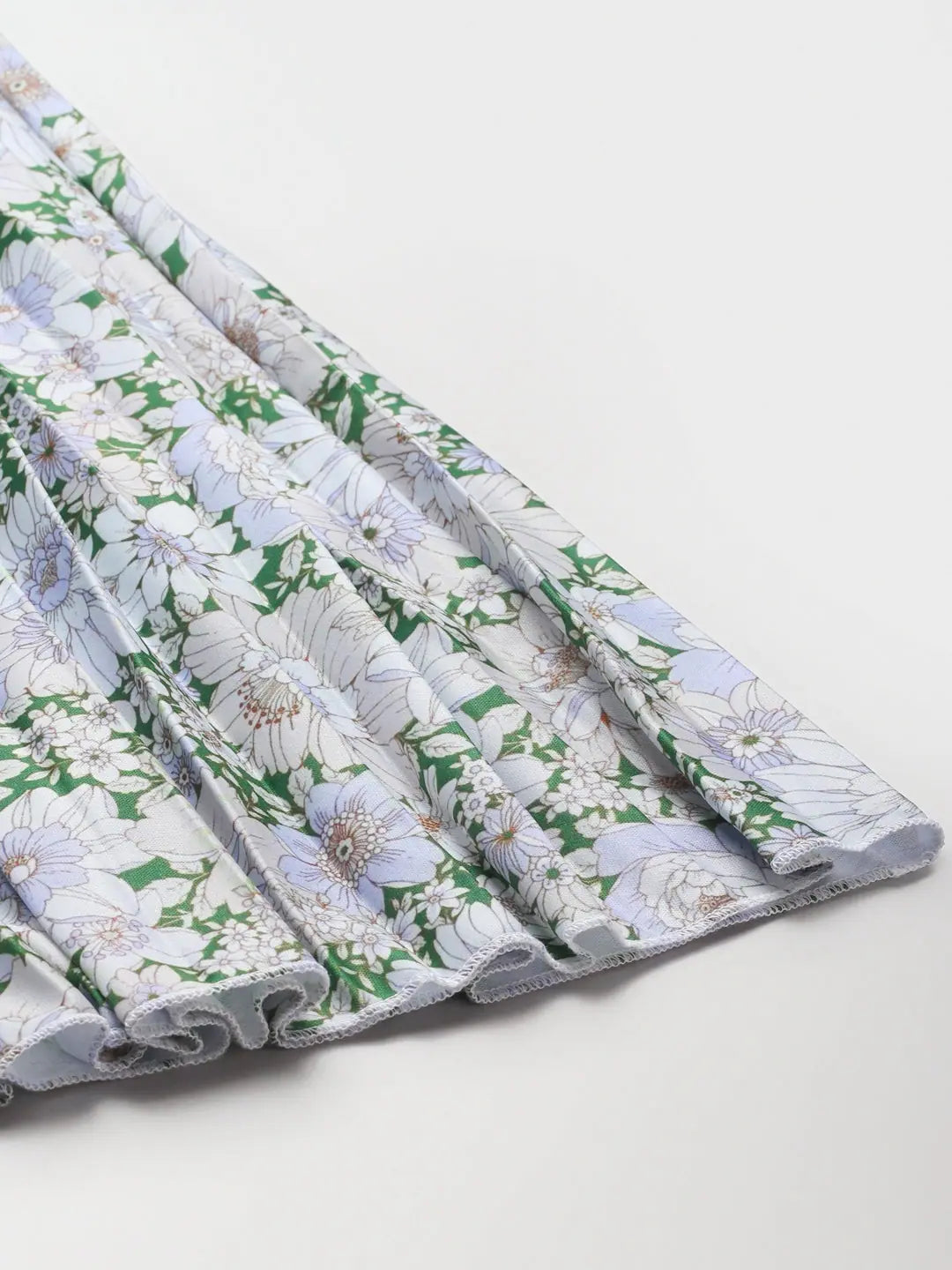 Green Floral Pleated Skirt | Ethnic Lehenga Style for Women