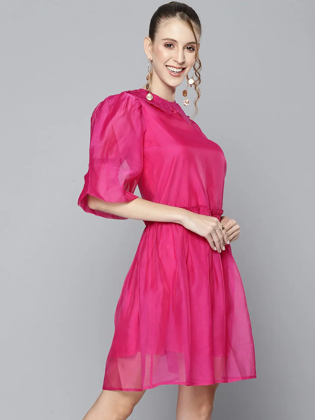 Magenta Embroidered Organza Dress | Designer Lehenga Alternative