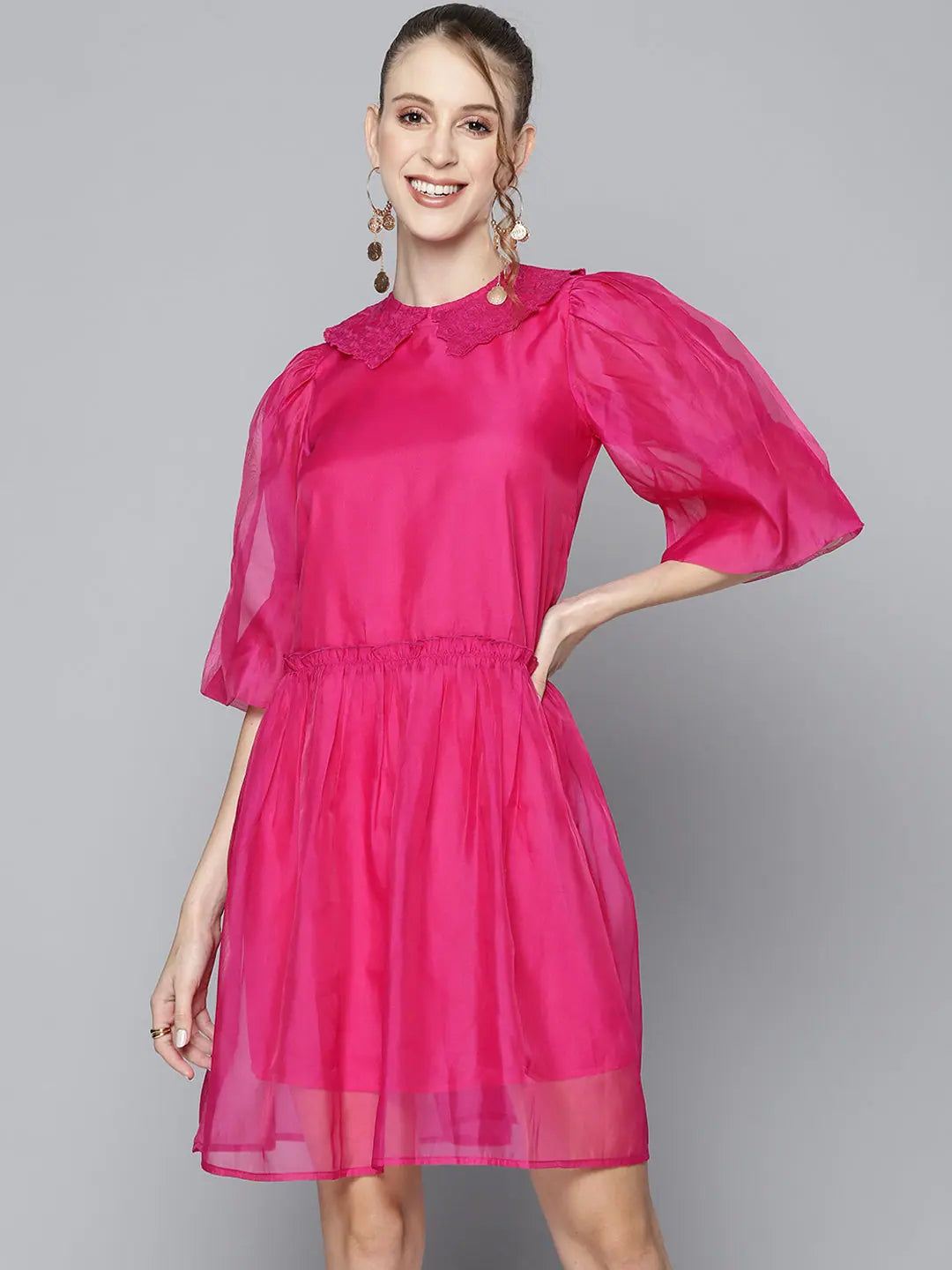 Magenta Embroidered Organza Dress | Designer Lehenga Alternative