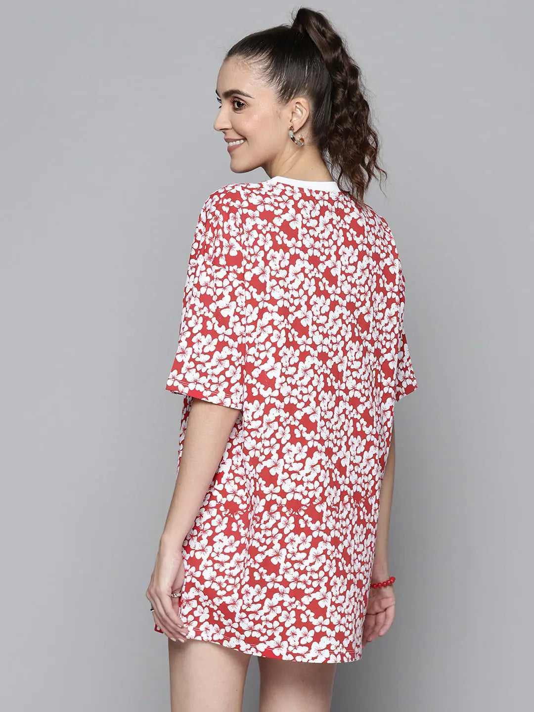 White Floral T-Shirt Dress - Casual Women's Ethnic Fashion