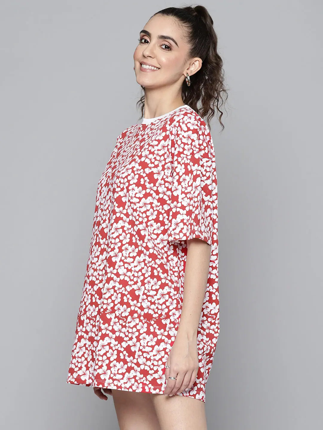 White Floral T-Shirt Dress - Casual Women's Ethnic Fashion