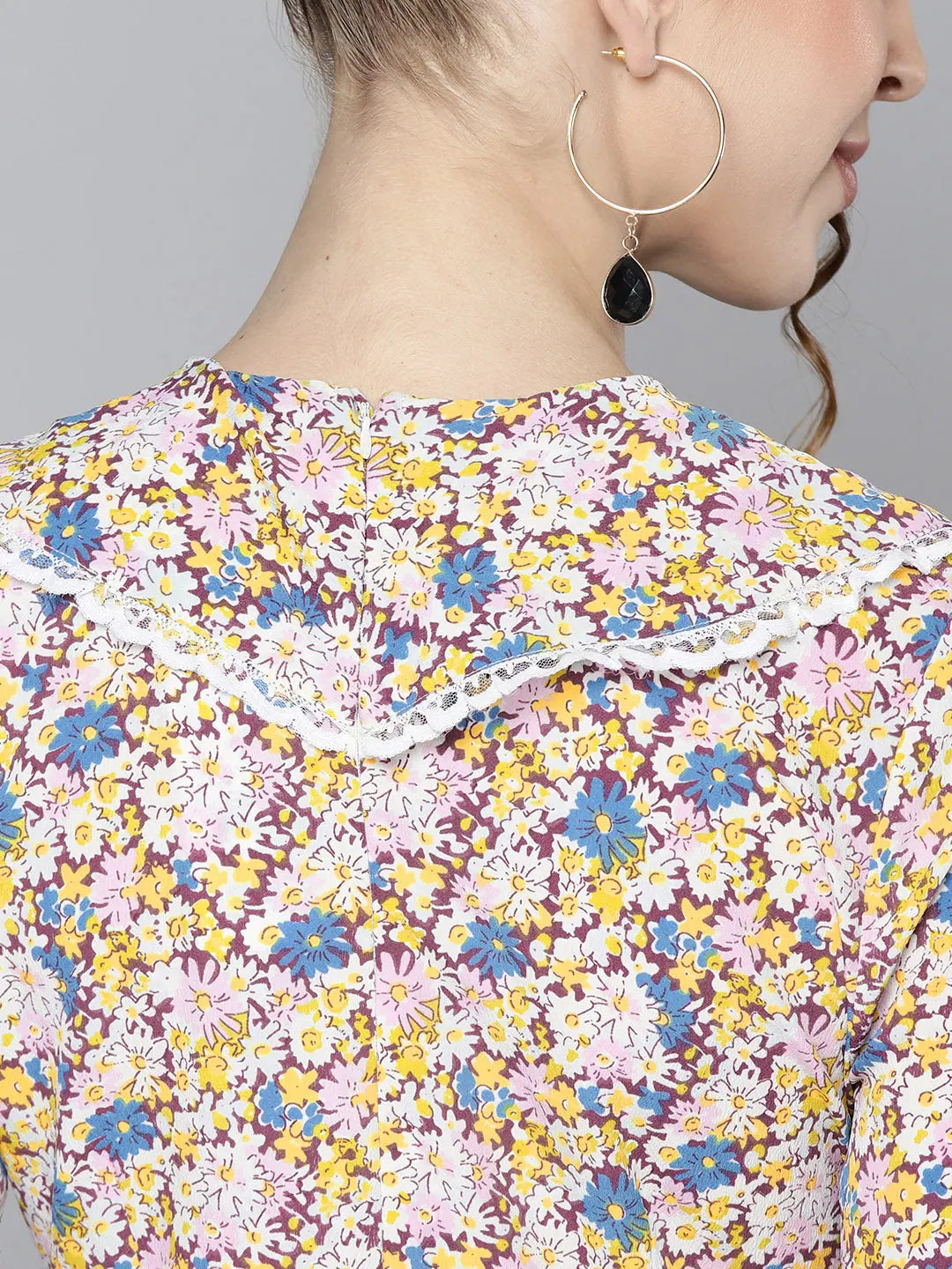 White Floral Midi Dress | Women's Frill Hem Fit & Flare