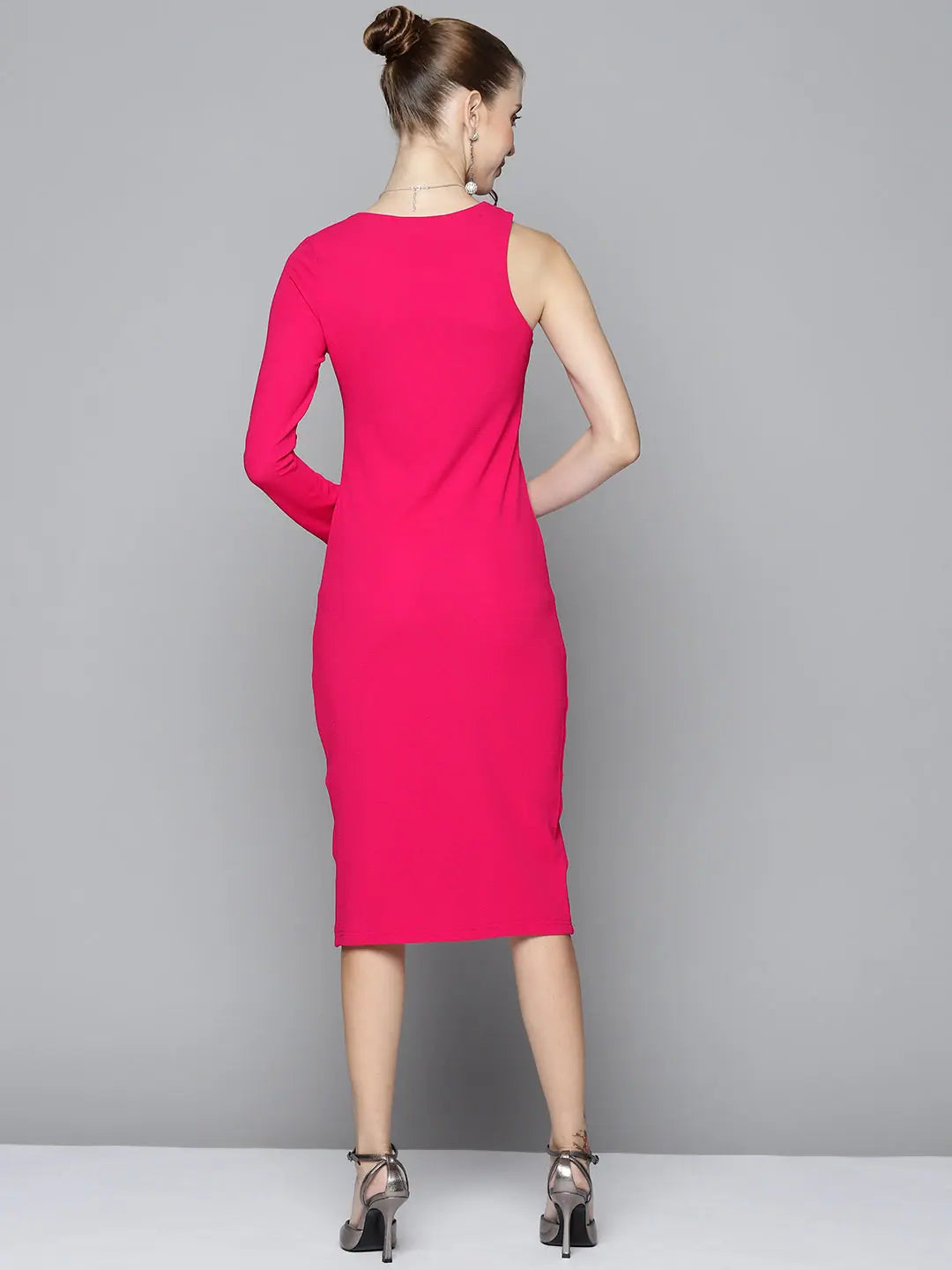 Fuchsia Bodycon Dress | Women's One-Sleeve Midi Dress Online