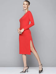 Women Red One Shoulder Bodycon Dress