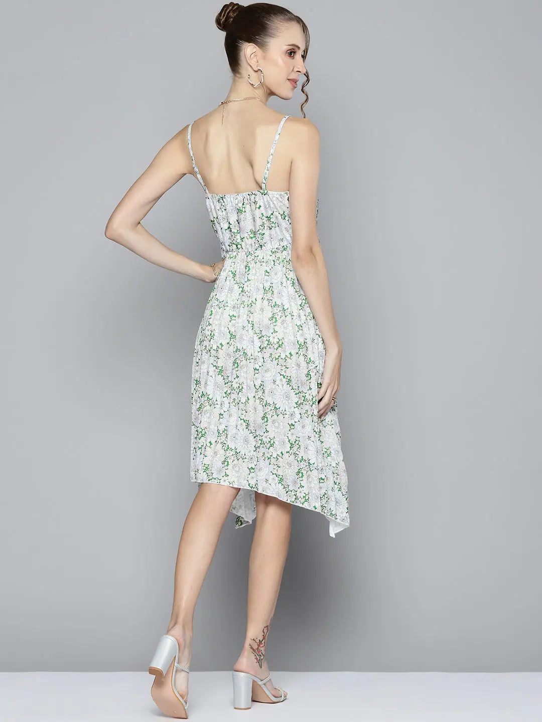 Green Floral Strappy Fit & Flare Dress | Women's Printed Dress
