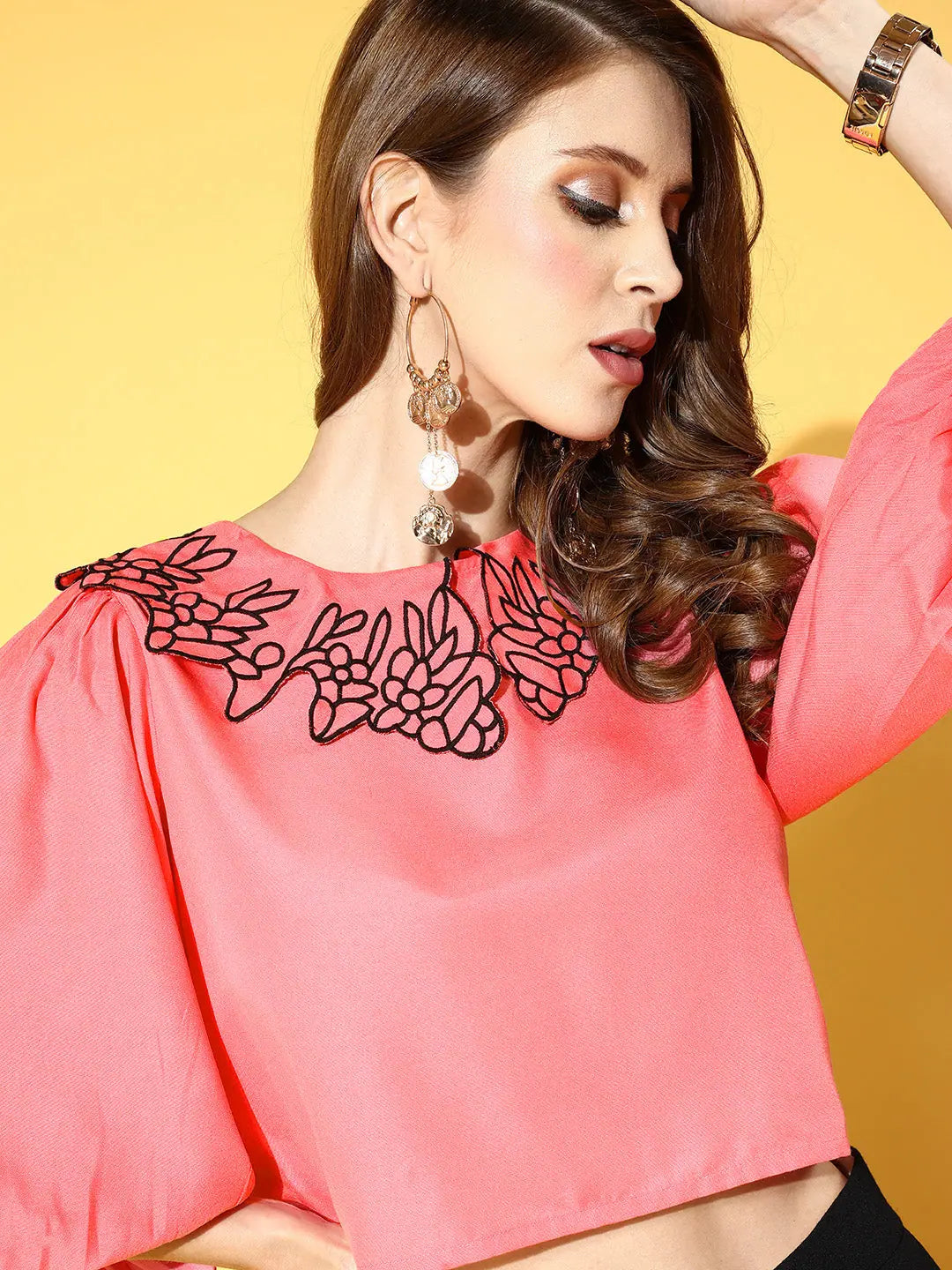 Pink Embroidered Crop Top - Women's Designer Lehenga Inspired ...