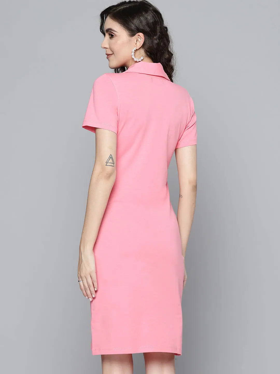 Pink Bodycon Dress - Women's Polo Neck Dress