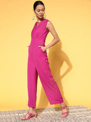Women Solid Fuschia Jumpsuits & Sets