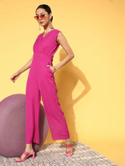 Women Solid Fuschia Jumpsuits & Sets
