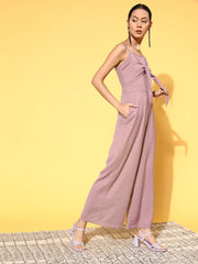 Women Solid Lavender Jumpsuits & Sets