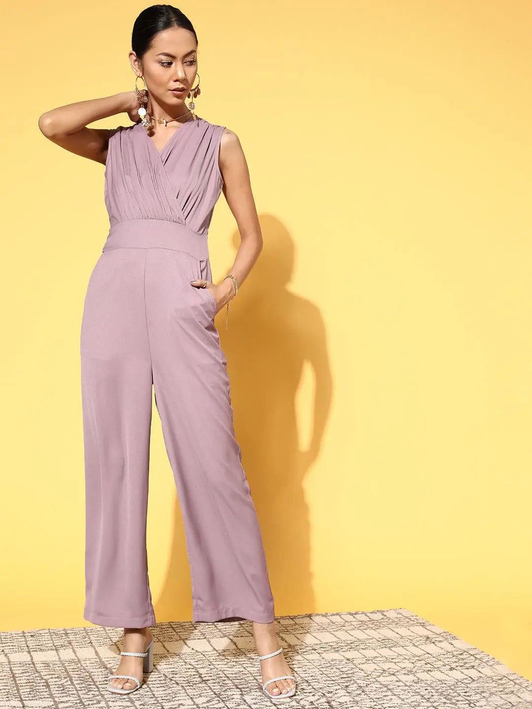 Lavender Jumpsuit for Women | Solid Wrap Jumpsuit