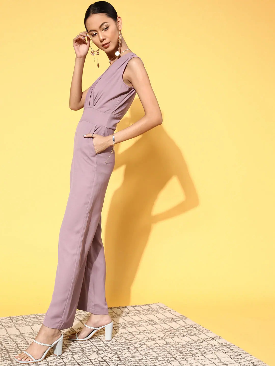 Lavender Jumpsuit for Women | Solid Wrap Jumpsuit