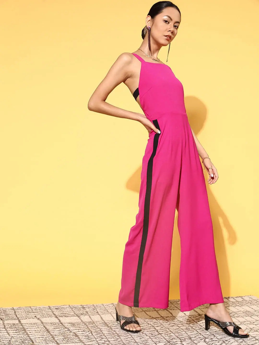 Women's Fuschia Jumpsuit | Strappy Side Tape Detail Design