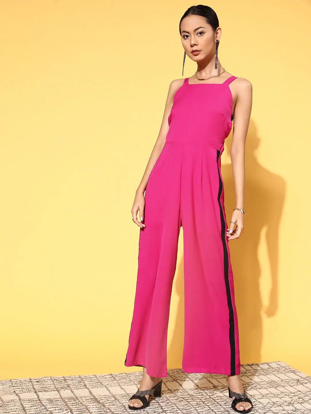 Women's Fuschia Jumpsuit | Strappy Side Tape Detail Design