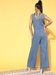 Women Embroidered Blue Jumpsuits & Sets