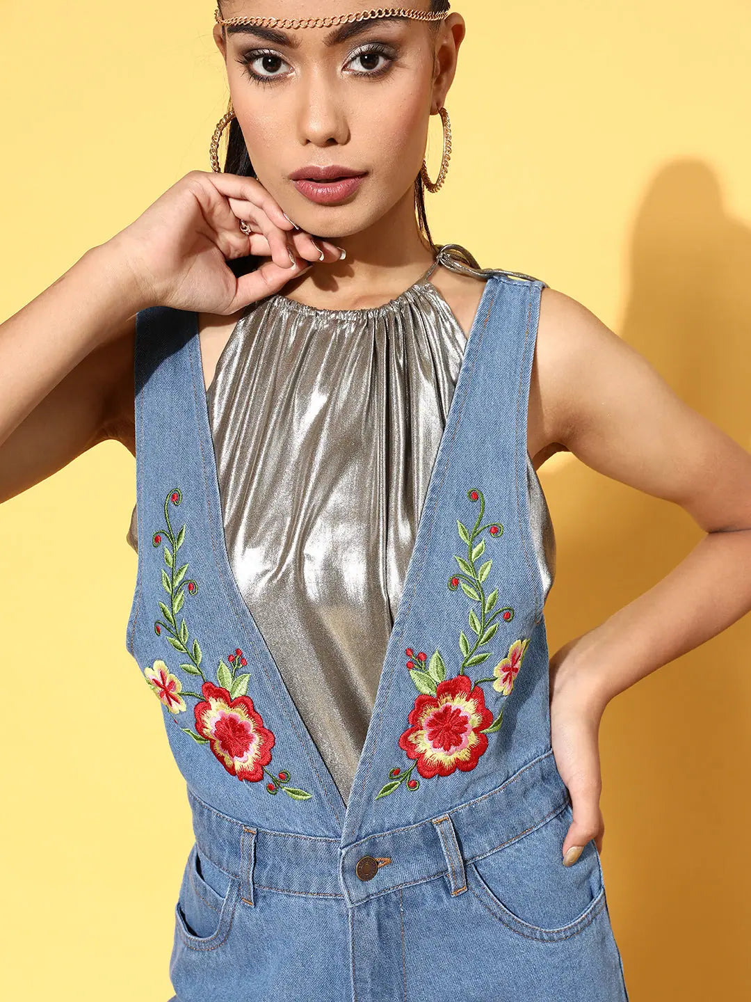 Blue Embroidered Jumpsuit | Women's Designer Jumpsuit