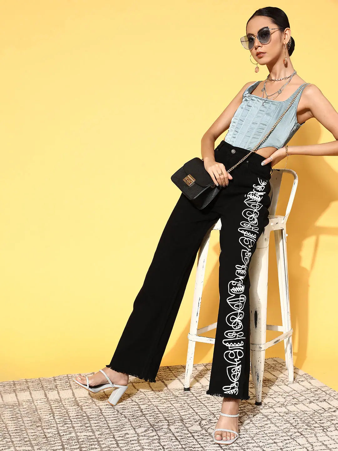 Black Line-Art Print Jeans | Women's Western Wear