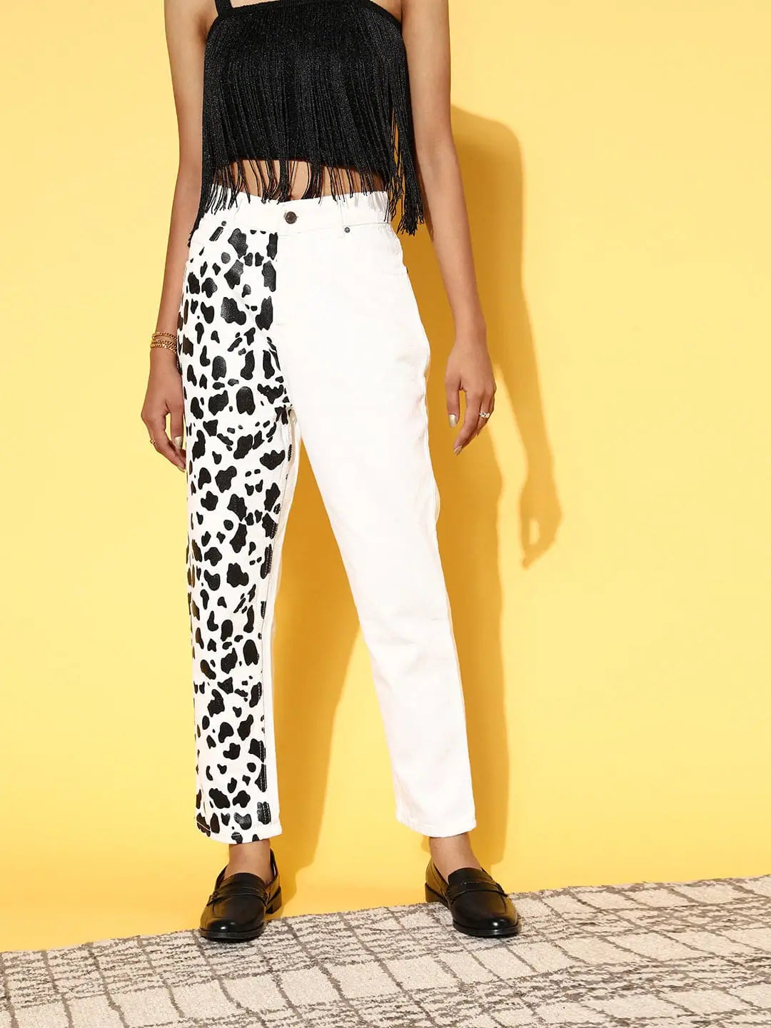 Women's White Animal Print Jeans - Western Wear Outfits