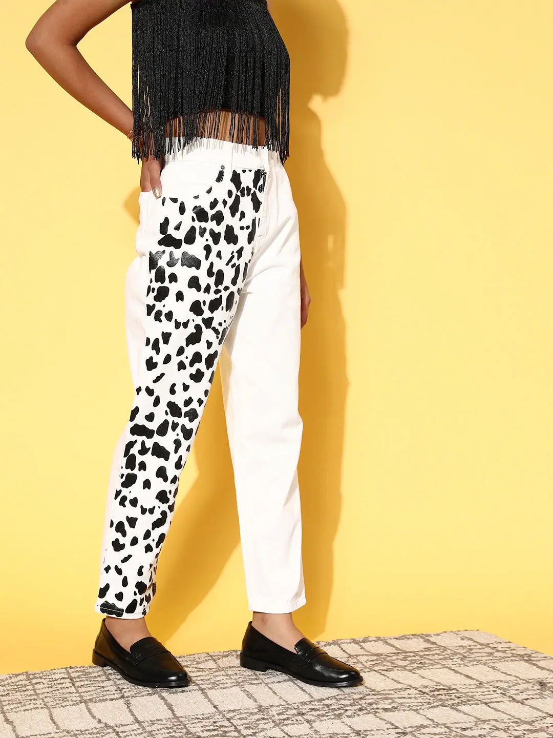 Women's White Animal Print Jeans - Western Wear Outfits