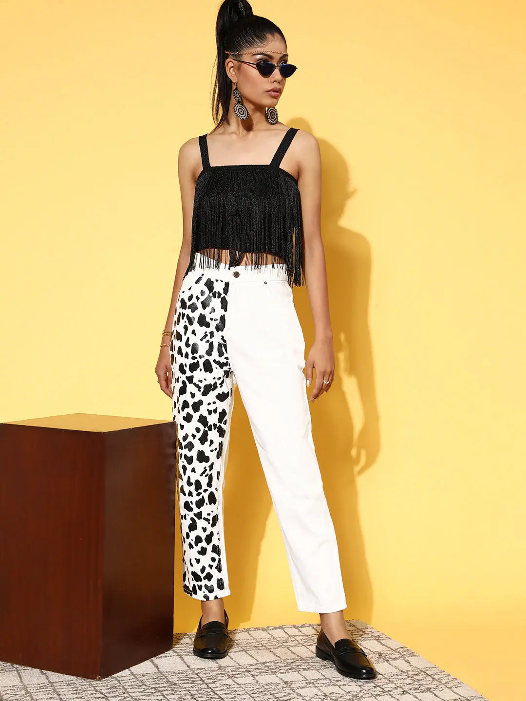Women's White Animal Print Jeans - Western Wear Outfits